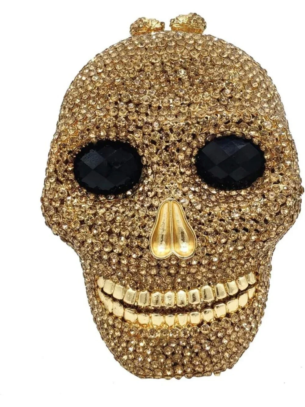Women's Gold Crystal Skull Clutch Purse Rhinestone Evening Halloween Bag